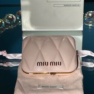 Miu Miu Glossy Quilted Light Pink Compact mirror with Gold Trim